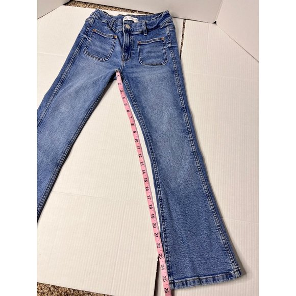ZARA Kids Jeans Flare Boot Cut Solid Blue Jeans Size 11-12 Adjustable Waist - Picture 3 of 9